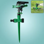 360-degree rotating garden impact sprinkler with spike base for wide lawn irrigation