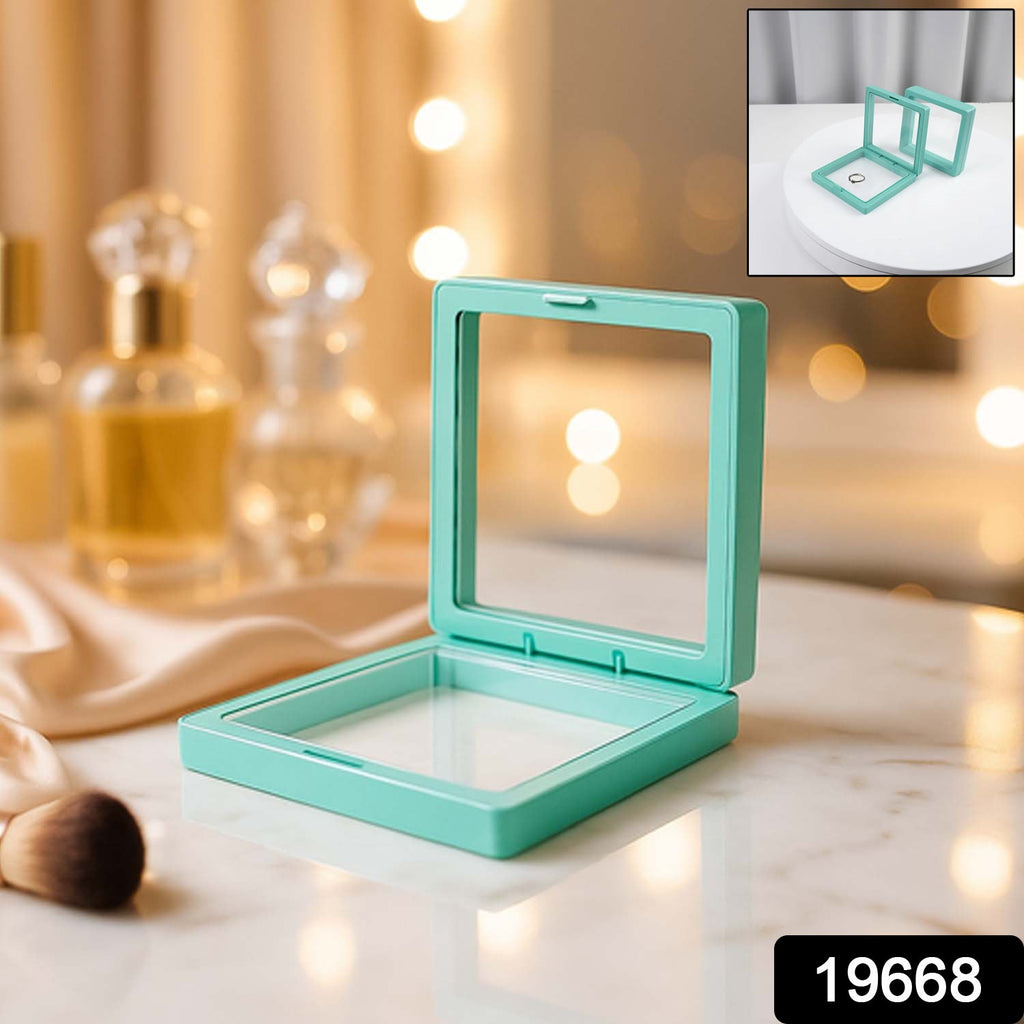 Close-up of transparent jewellery display box highlighting magnetic lock