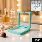 Close-up of transparent jewellery display box highlighting magnetic lock