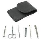 Professional manicure set neatly arranged in its durable, travel-friendly storage pouch.