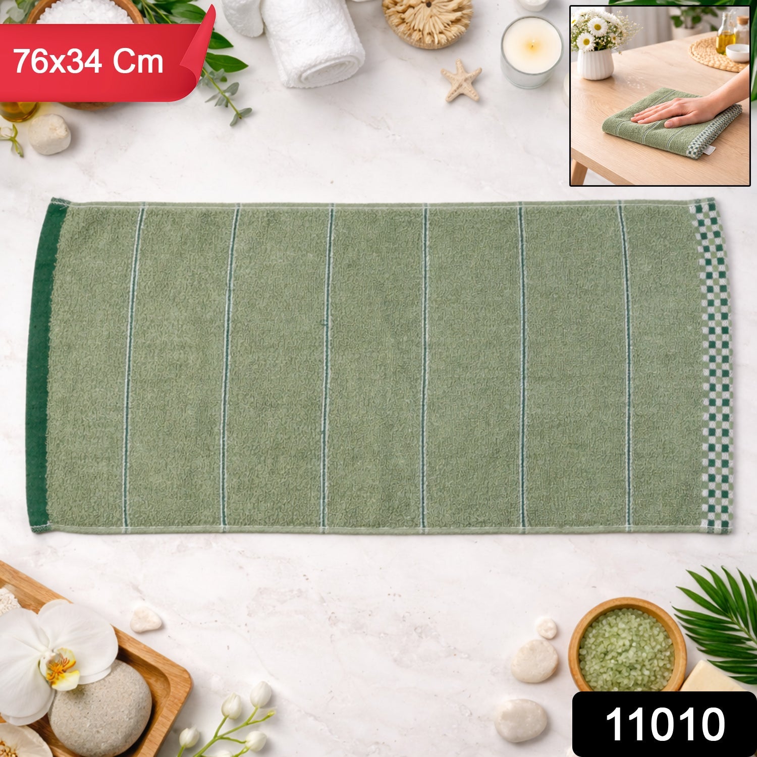 Soft cotton bath towel neatly folded for daily use and travel