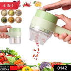 Multifunction electric food chopper with various attachments on a kitchen counter.