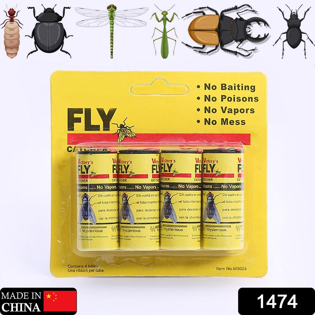 Fly catcher sticky strips effectively trapping pests in a garden setting.