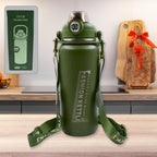 Colorful 1.5L insulated water bottle with straw, showcasing its sleek design.
