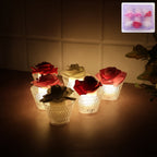 Set of 6 LED rose flower flameless tealight candles in glass-style holders