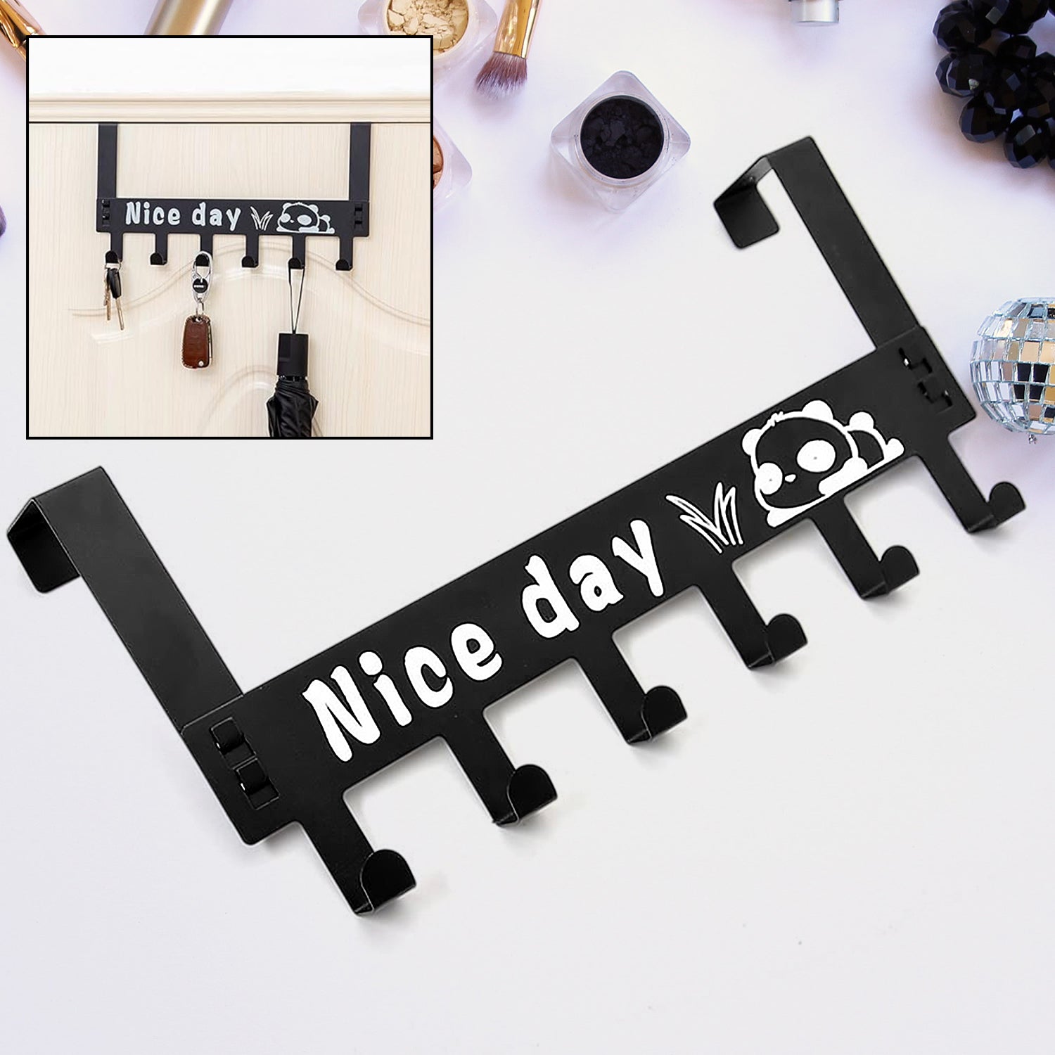 The 6-hook carbon steel over door hook rack showcasing its sturdy construction.