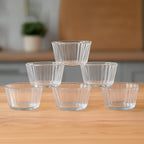 Set of 6 transparent plastic dessert bowls with elegant fluted design