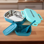 3-in-1 stainless steel lunch box set with plastic small box and spoon
