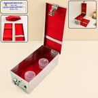 Elegant stainless steel Jewellery Storage Box with a secure lock and plush red velvet interior.