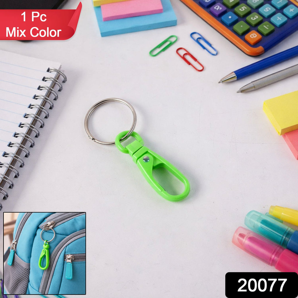 Colorful mini carabiner keychain with metal ring holding keys