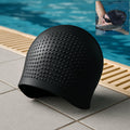 Front view of silicone swimming cap showing durable waterproof design