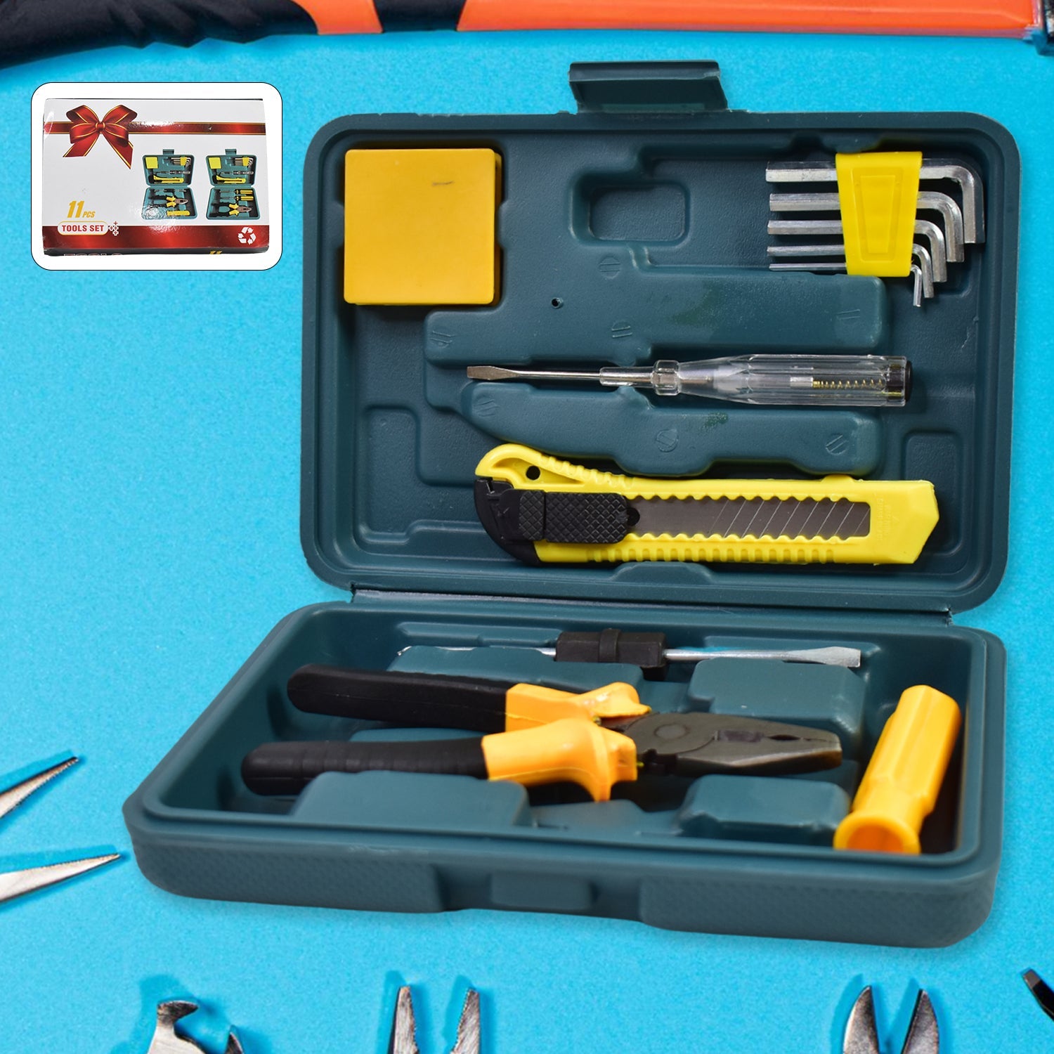 Close-up of a hand holding a screwdriver from the multi-purpose toolkit.