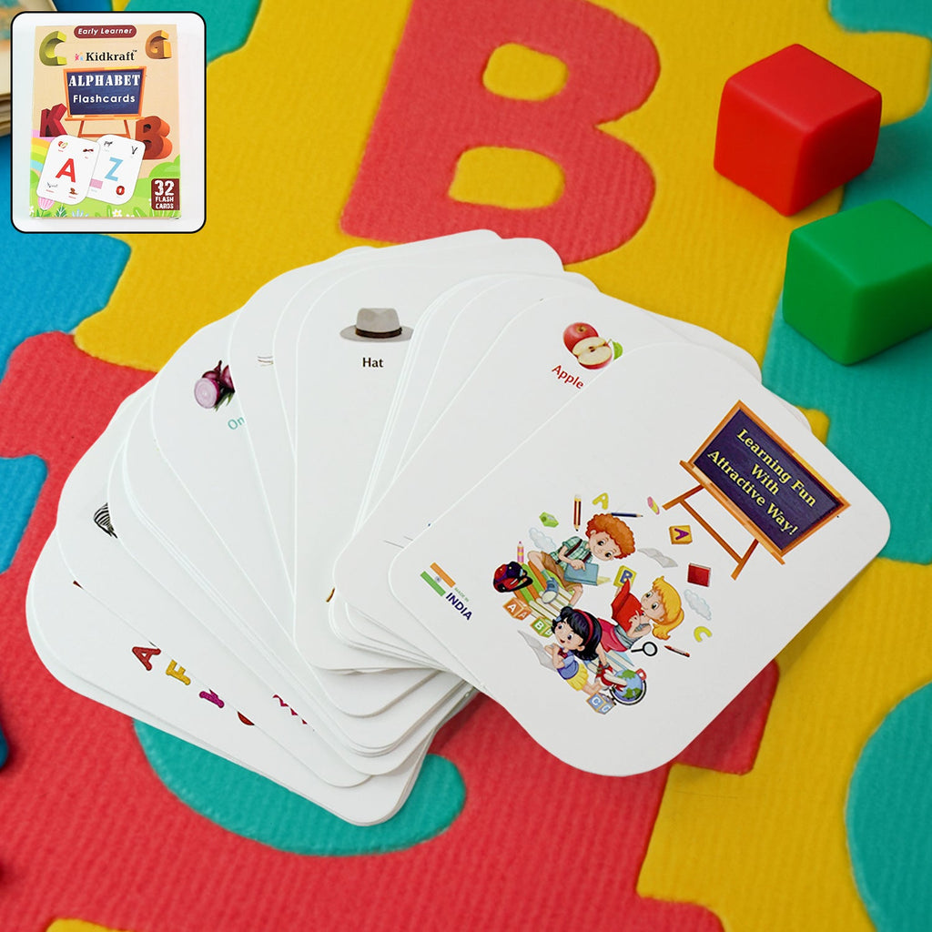 Kidkraft 32-piece alphabet flash cards set showing bold letters and pictures