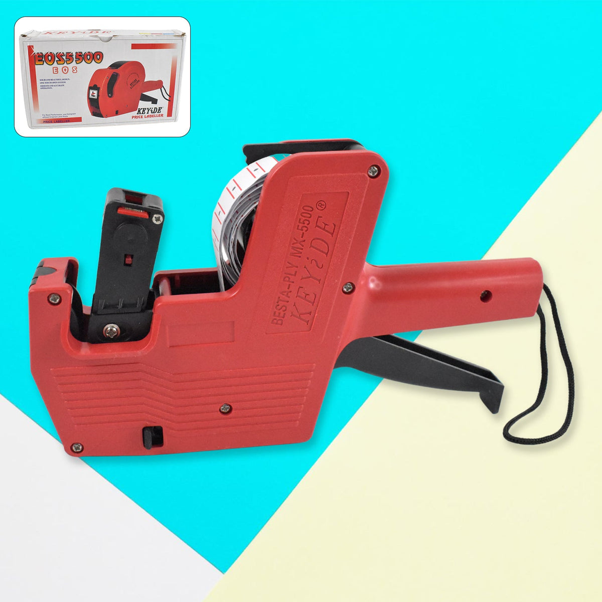 Handheld 8-digit Price Tag Gun in blue and white, ready for efficient retail price marking.