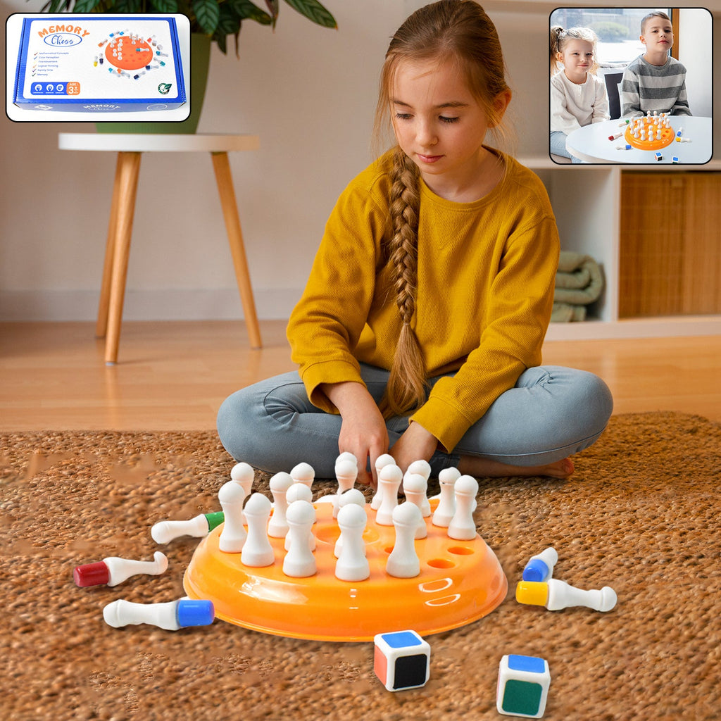 Memory chess game plastic brain teaser with 24 colorful pegs in box
