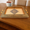 Rajwadi decorative serving tray with antique golden floral border and embossed center