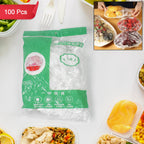 Disposable elastic food cover stretching over a large serving bowl, keeping food fresh.