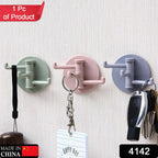 GlimmerHome 3-hook rotating sticky hook in white, ideal for kitchen or bathroom organization.