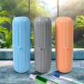 Multicolor Konvex travel toothbrush holder set for hygienic storage.
