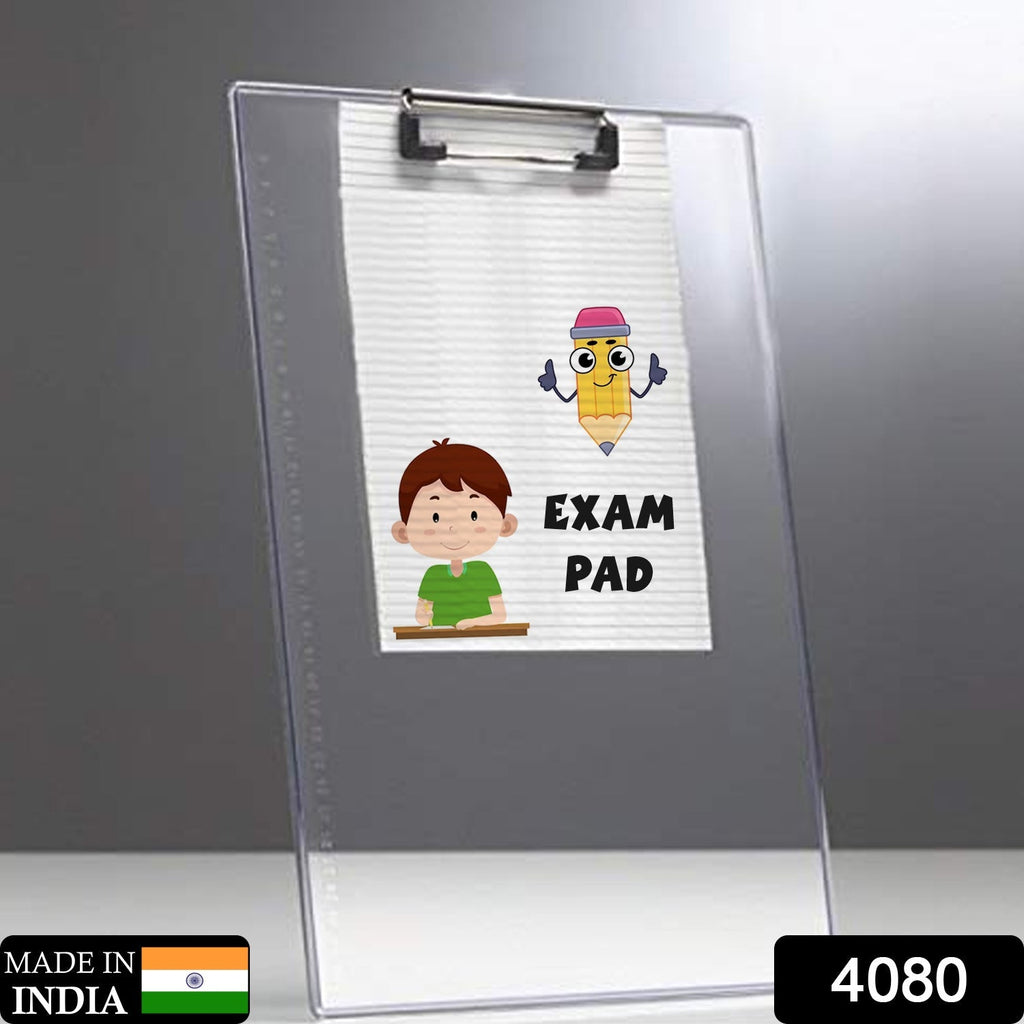 Flexible transparent exam board showcasing its smooth writing surface.