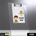 Flexible transparent exam board showcasing its smooth writing surface.