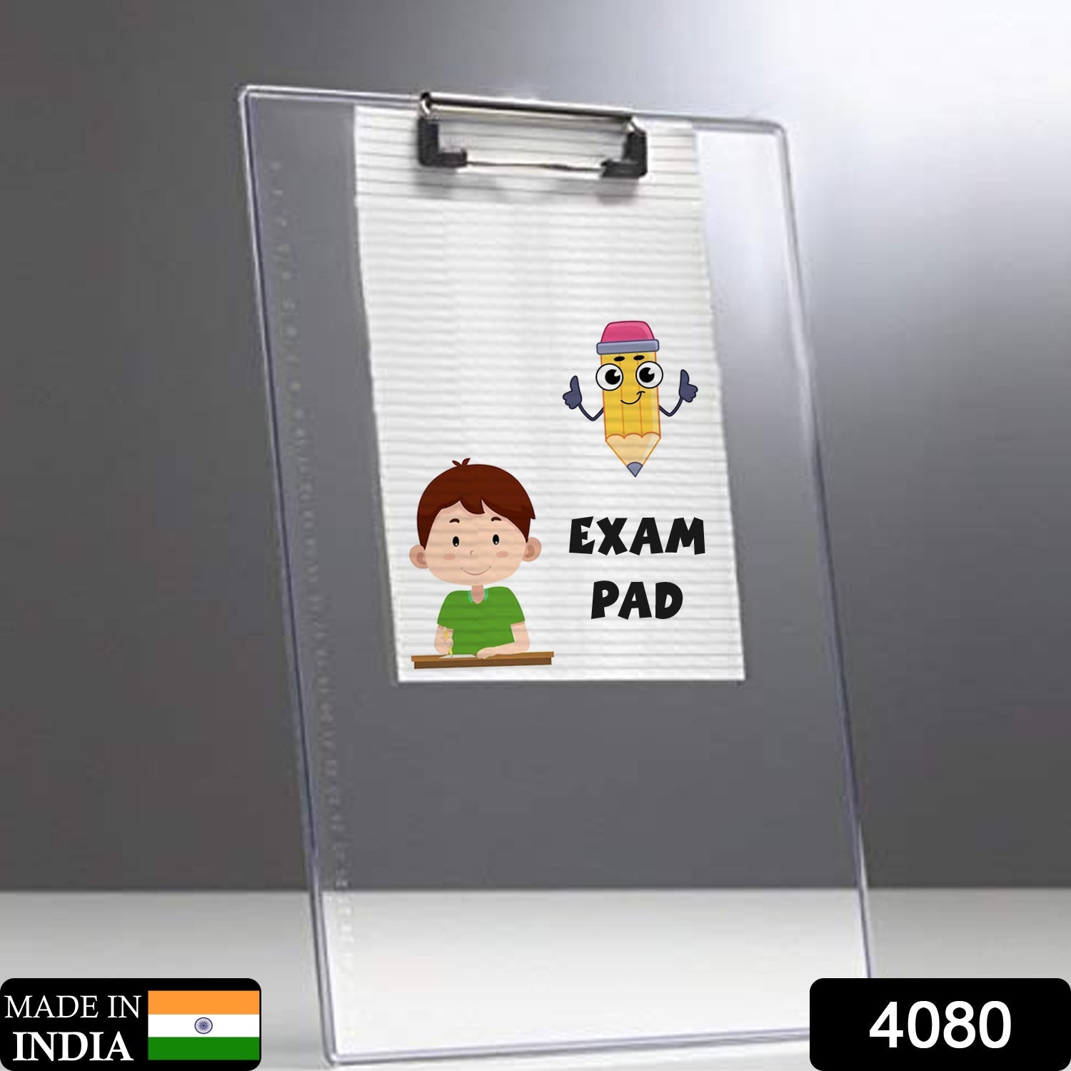 Flexible transparent exam board showcasing its smooth writing surface.