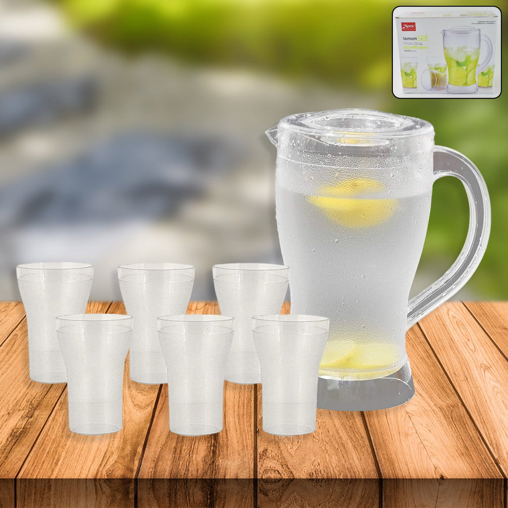 Apex unbreakable lemon jug set with 1200ML jug and six 300ML glasses