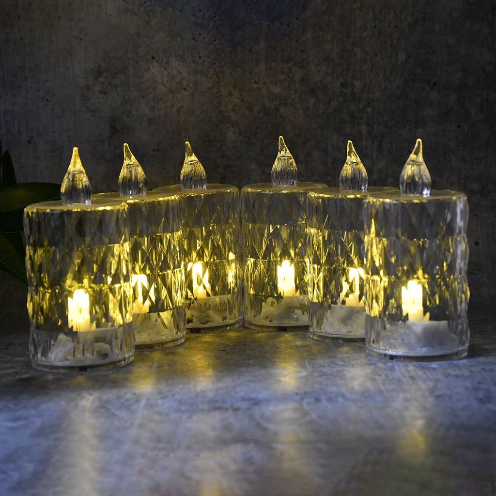 Six-piece LED crystal flameless candle set with elegant glass design