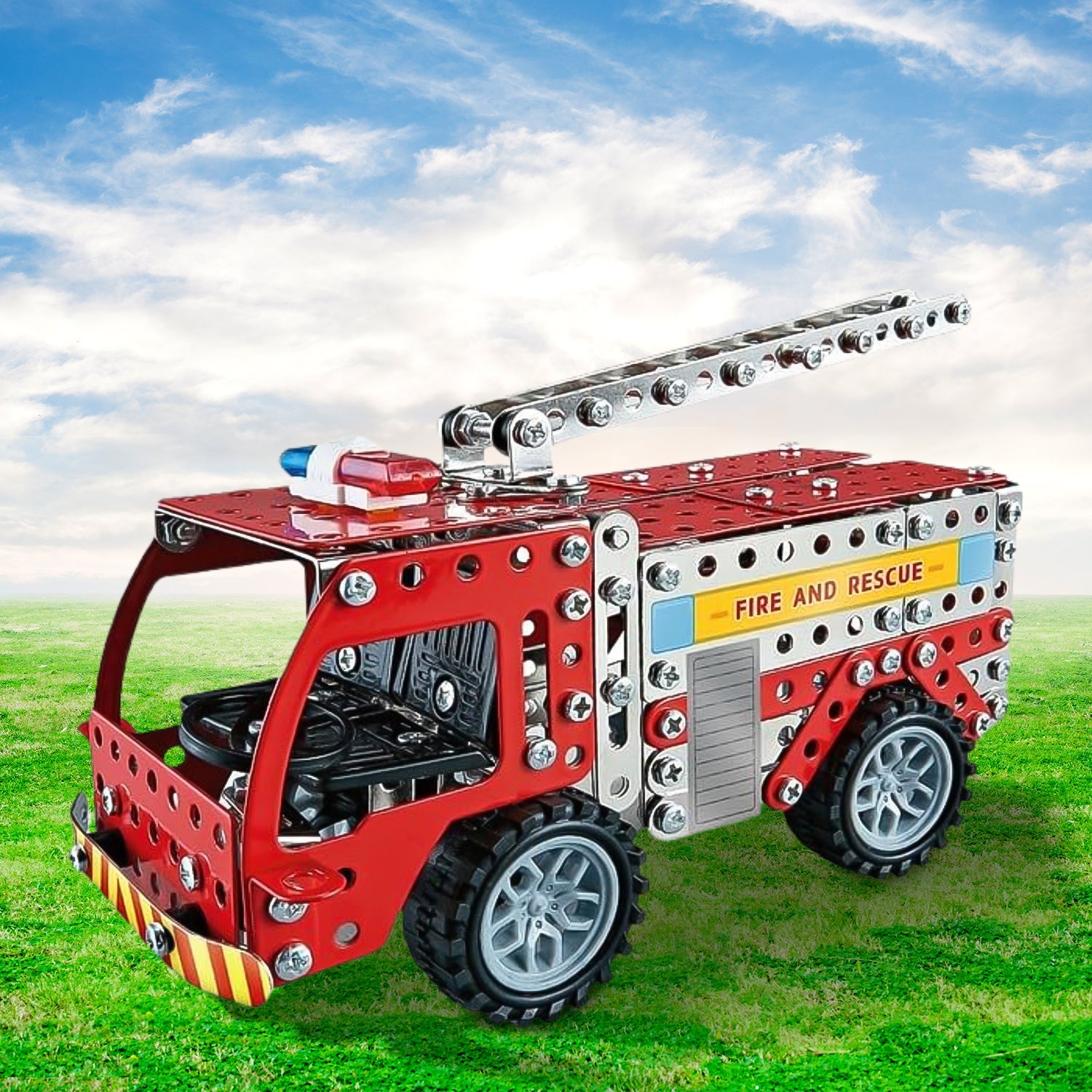 Packaging of the Little Blocks Metal Fire Truck Building Blocks kit.