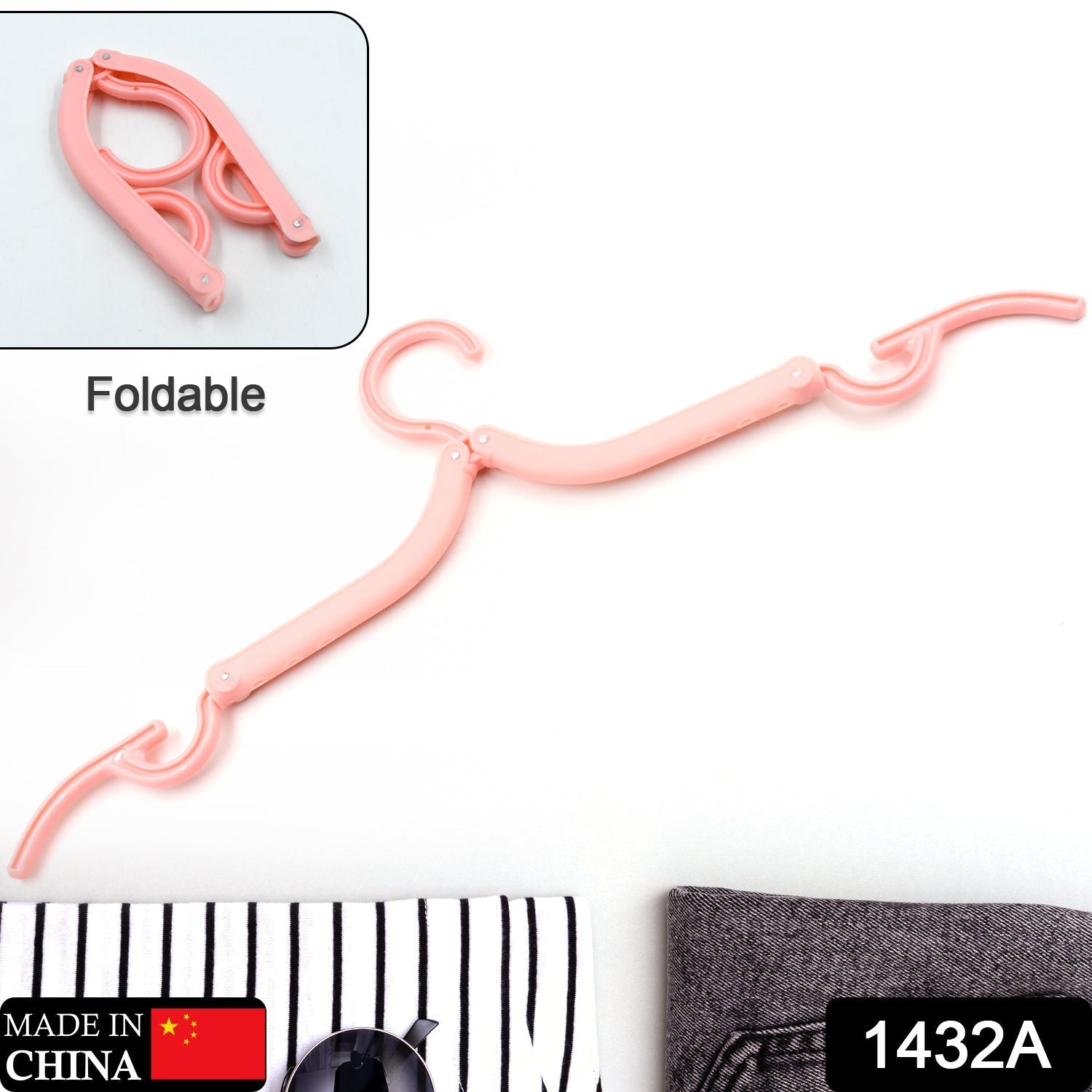 Versatile folding clothes hangers displayed holding various garments, suitable for home and travel.