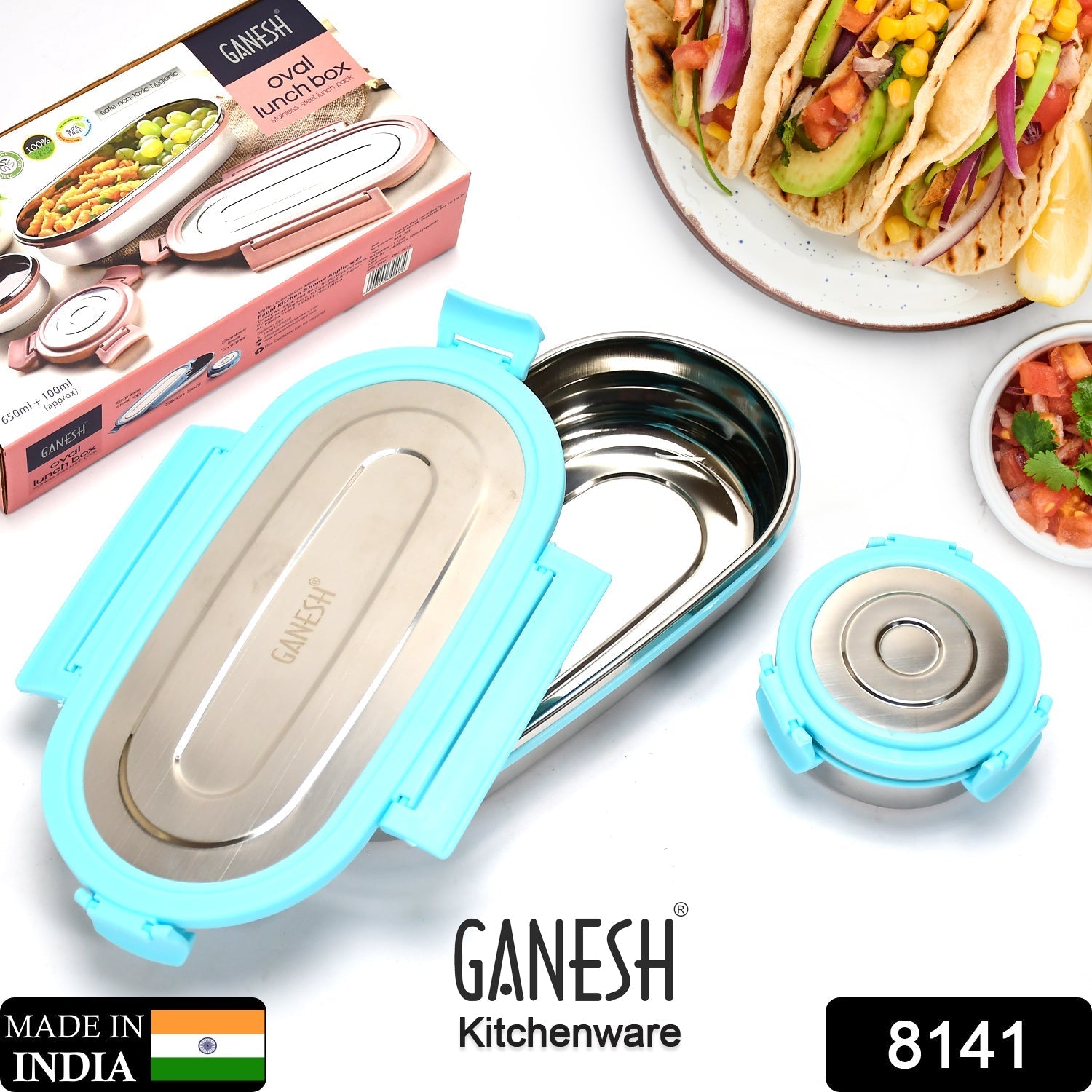Two compartment stainless steel lunch box and small container