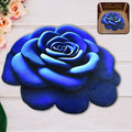3D blue rose shaped anti-slip velvet floor mat in a home setting