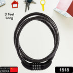 Versatile braided steel cable lock for bicycles, helmets, and sports gear.