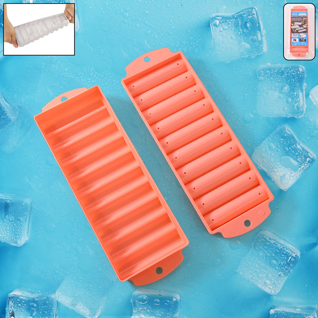 Compact plastic ice stick tray fitting bottle openings