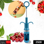 Stainless steel cherry corer tool in action, ideal for making jams.
