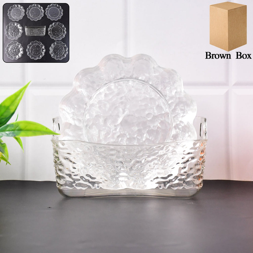 Crystal-clear textured plastic bowl set with rectangular serving tray