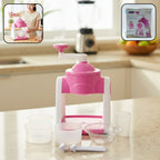 Front view of pink manual gola maker ice slush crusher