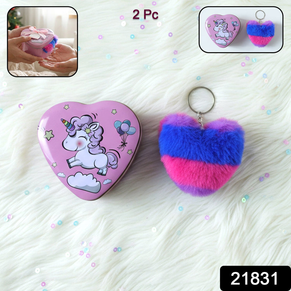 Cartoon printed heart shape gift box in vibrant colors included in the 2-piece gift set
