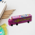 Front view of the double decker metal pencil box, open to reveal organised compartments for stationery.