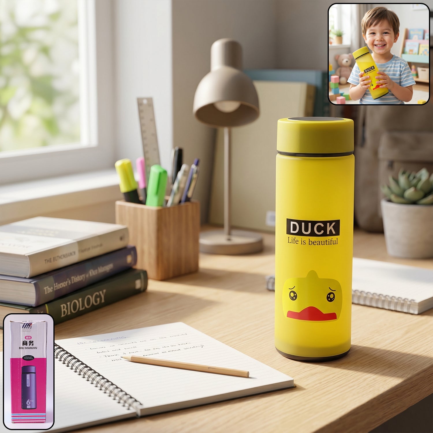 Cartoon design frosted glass water bottle for kids