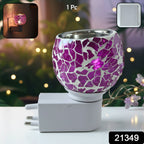 Plug-in aroma diffuser lamp casting warm ambient light in living room