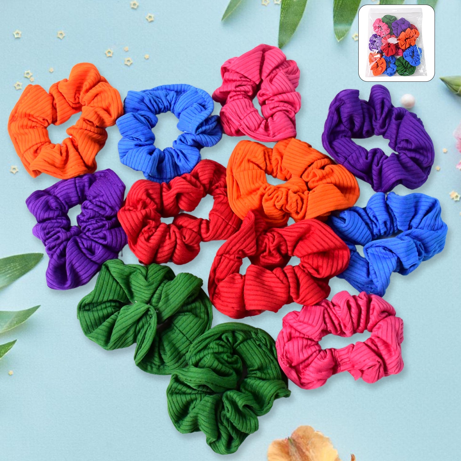 Set of 12 elastic hair bands in assorted colors for stylish hair accessories