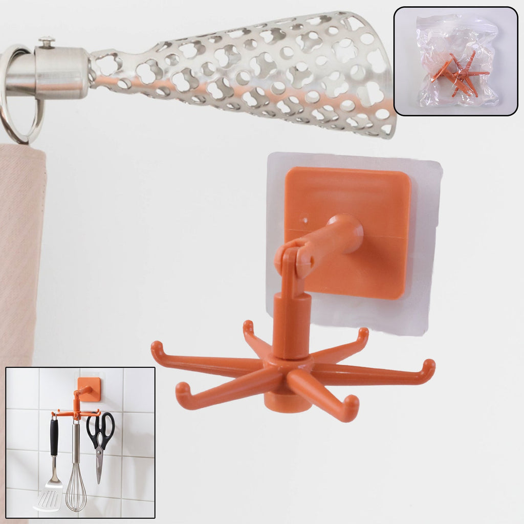 Compact rotating hook stand for kitchen and bathroom use