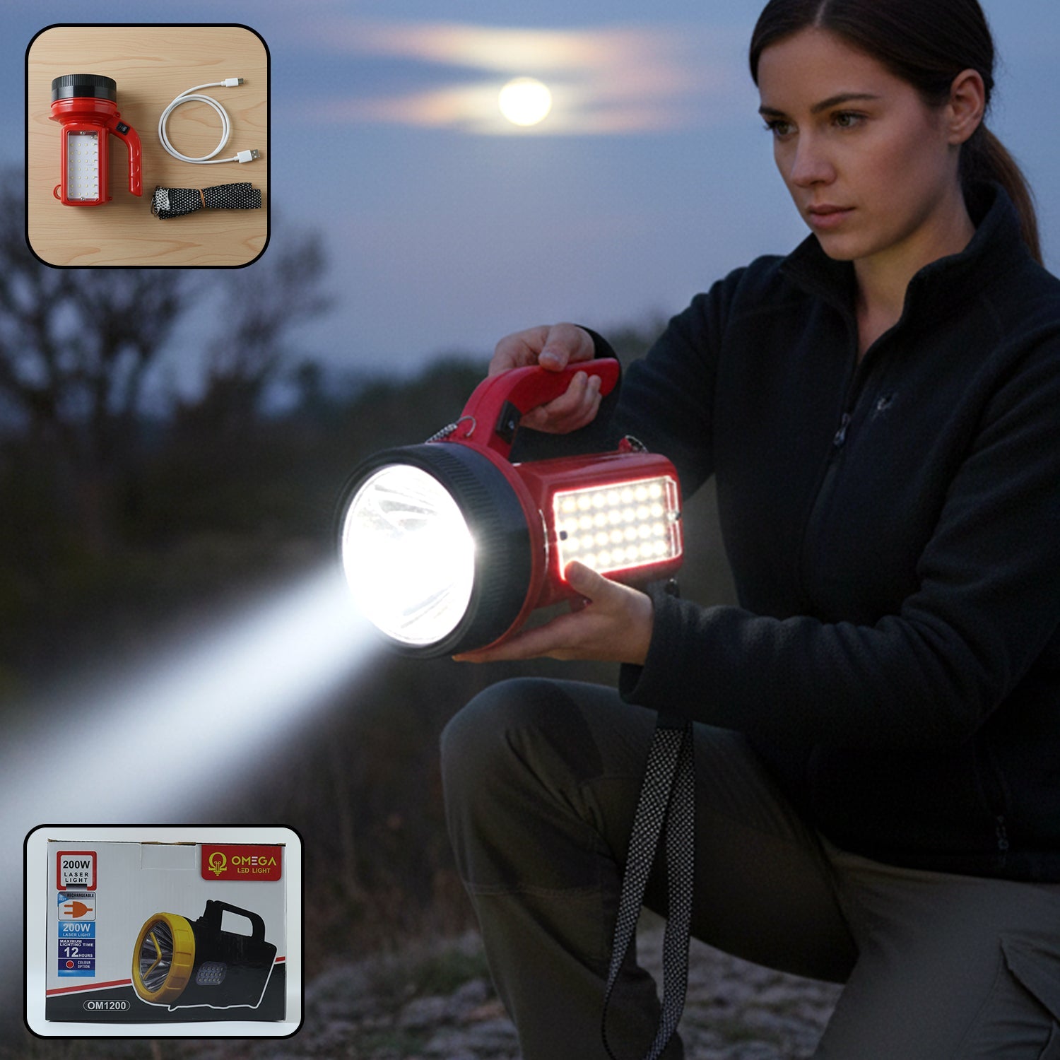 OMEGA 200W LED emergency torch with carry handle