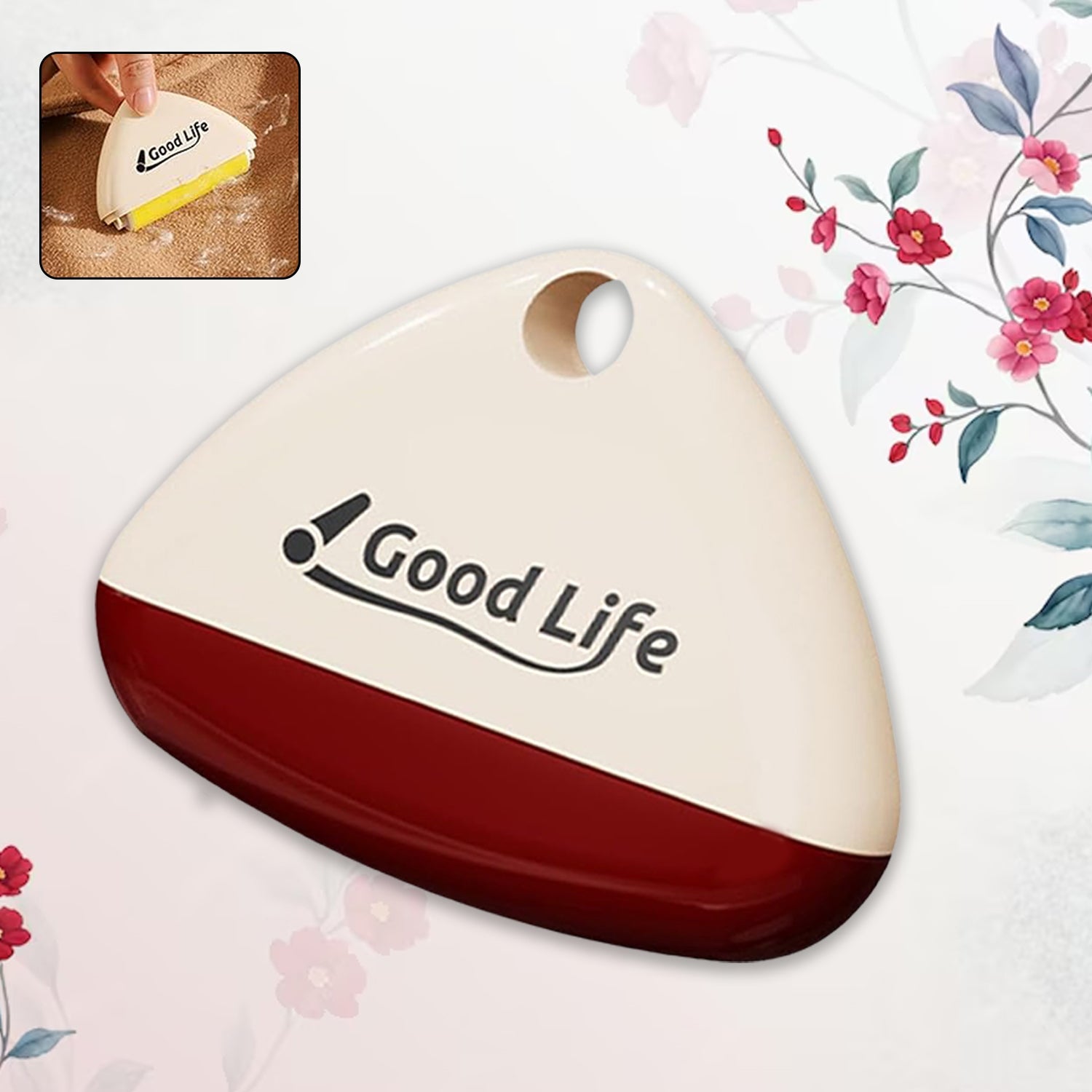 Small reusable lint roller removing pet hair from fabric