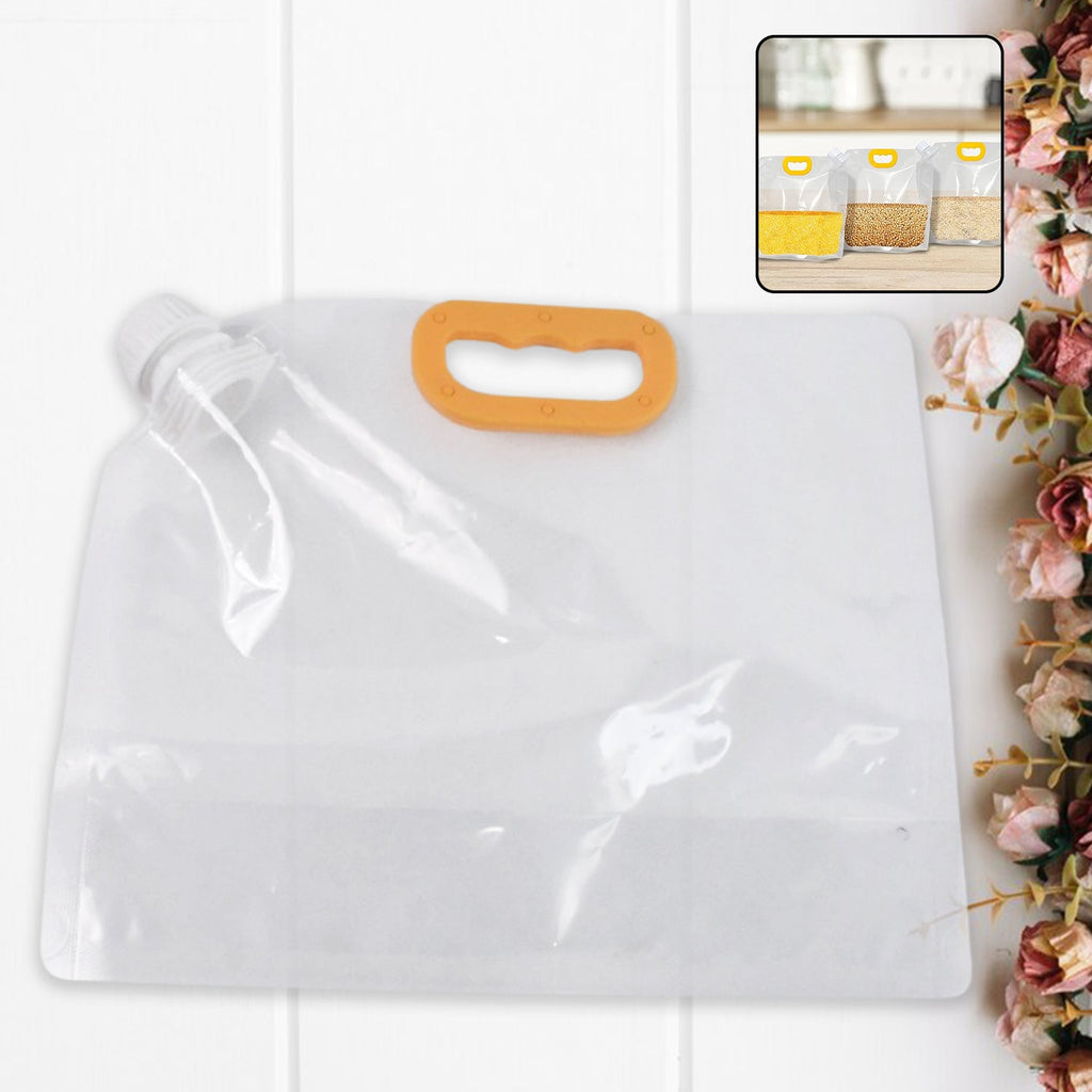 Close up image of clear airtight storage bag holding grains