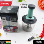 User demonstrating the easy push-up action of the manual vegetable chopper.