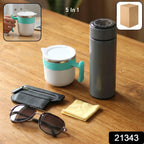 Travel essentials combo set displaying insulated bottle and stylish sunglasses