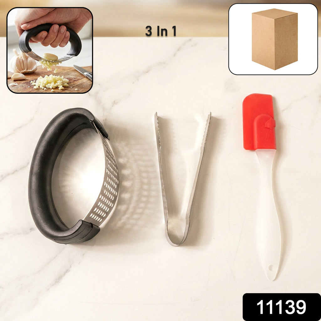 Close-up of garlic crusher from 3-in-1 kitchen utensil set for easy garlic crushing
