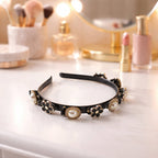 Elegant pearl and floral hairband with pearl studs and flower detailing